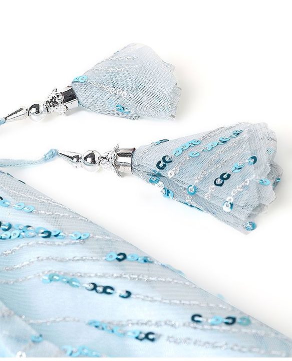 Babyhug Half Sleeves Sequenced Choli with Sequenced Lehenga and Dupatta Set - Sky Blue
