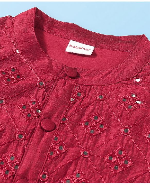 Babyhug Full Sleeves Embroidered   Kurta With Solid Colour Dhoti - Maroon