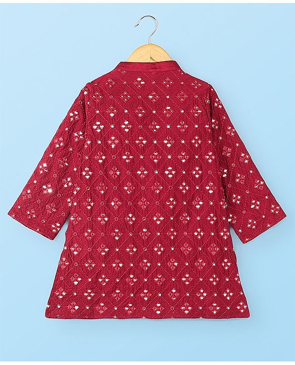 Babyhug Full Sleeves Embroidered   Kurta With Solid Colour Dhoti - Maroon