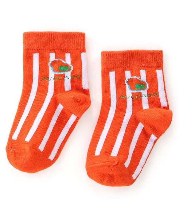 Cute Walk by Babyhug Anti Bacterial Ankle Length Non Terry Socks Avocado Design Pack of 3  - Yellow & Orange