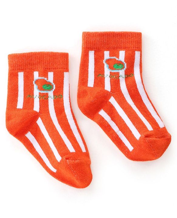 Cute Walk by Babyhug Anti Bacterial Ankle Length Non Terry Socks Avocado Design Pack of 3  - Yellow & Orange