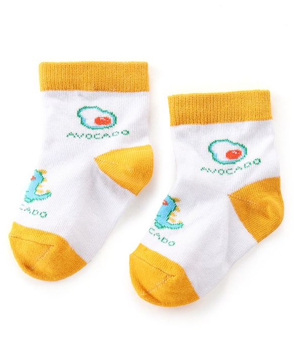 Cute Walk by Babyhug Anti Bacterial Ankle Length Non Terry Socks Avocado Design Pack of 3  - Yellow & Orange