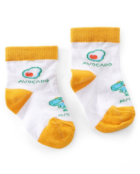 Cute Walk by Babyhug Anti Bacterial Ankle Length Non Terry Socks Avocado Design Pack of 3  - Yellow & Orange