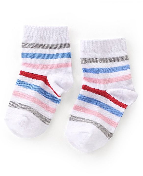 Cutewalk By Babyhug Anti Bacterial Ankle Length Socks Cars Print Pack Of 3 - White & Red
