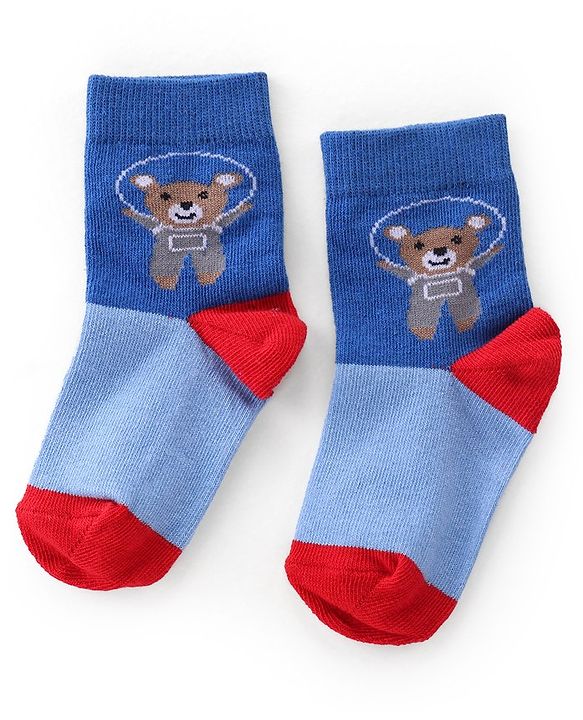 Cutewalk By Babyhug Anti Bacterial Ankle Length Socks Teddy Print Pack Of 3 - White & Blue