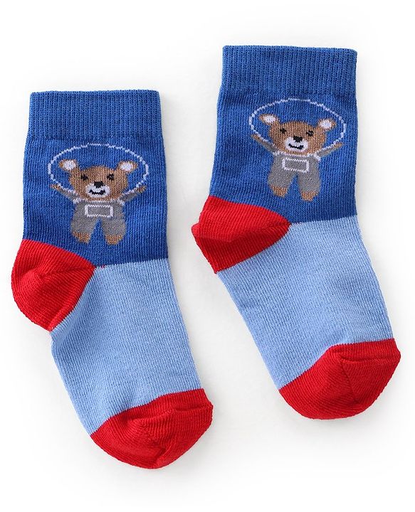 Cutewalk By Babyhug Anti Bacterial Ankle Length Socks Teddy Print Pack Of 3 - White & Blue