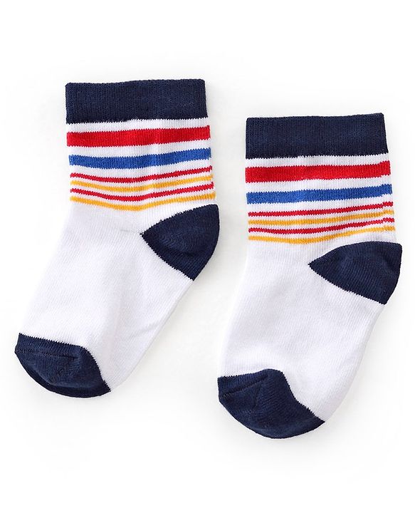 Cutewalk By Babyhug Anti Bacterial Ankle Length Socks Teddy Print Pack Of 3 - White & Blue