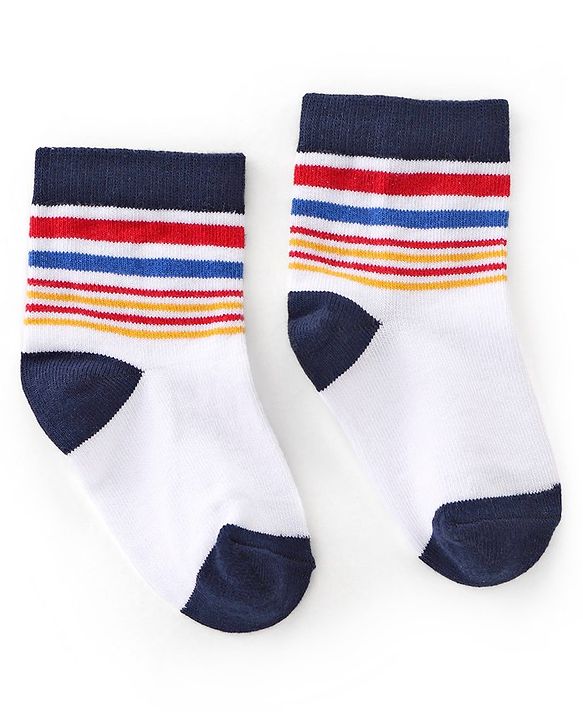 Cutewalk By Babyhug Anti Bacterial Ankle Length Socks Teddy Print Pack Of 3 - White & Blue