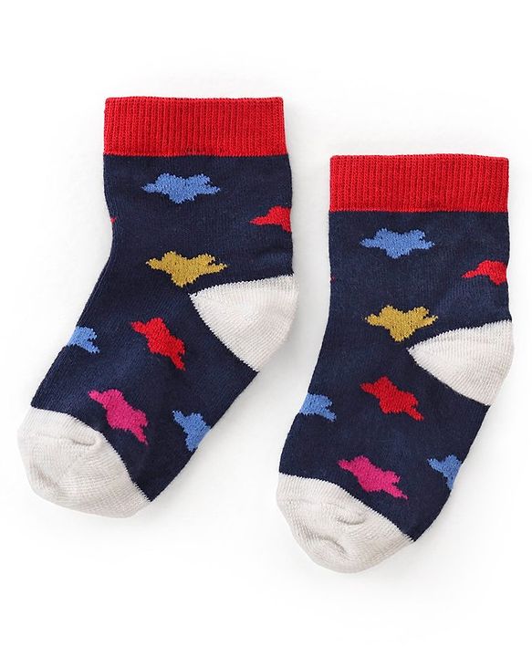 Cutewalk By Babyhug Anti Bacterial Ankle Length Socks Teddy Print Pack Of 3 - White & Blue