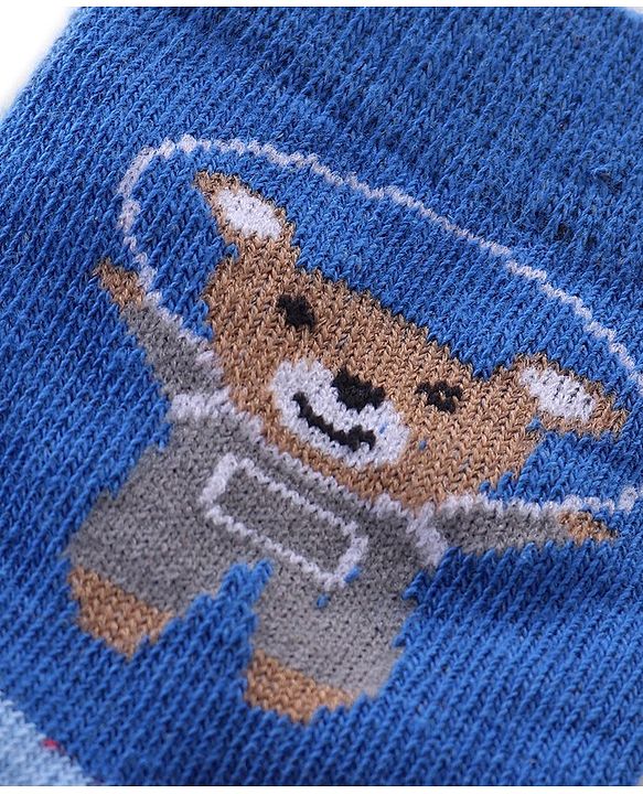 Cutewalk By Babyhug Anti Bacterial Ankle Length Socks Teddy Print Pack Of 3 - White & Blue