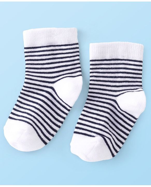 Cute Walk by Babyhug Anti Bacterial Ankle Length Socks Striped Pack Of 5 - White Black & Grey