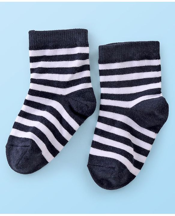 Cute Walk by Babyhug Anti Bacterial Ankle Length Socks Striped Pack Of 5 - White Black & Grey