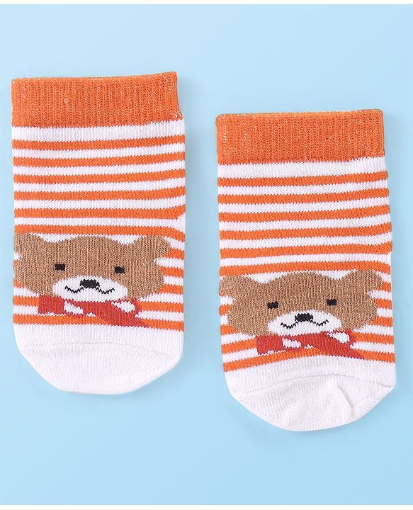Cute Walk by Babyhug Cotton Knit Anti Bacterial Ankle Length Bear Design Socks Pack of 3 - Multicolour