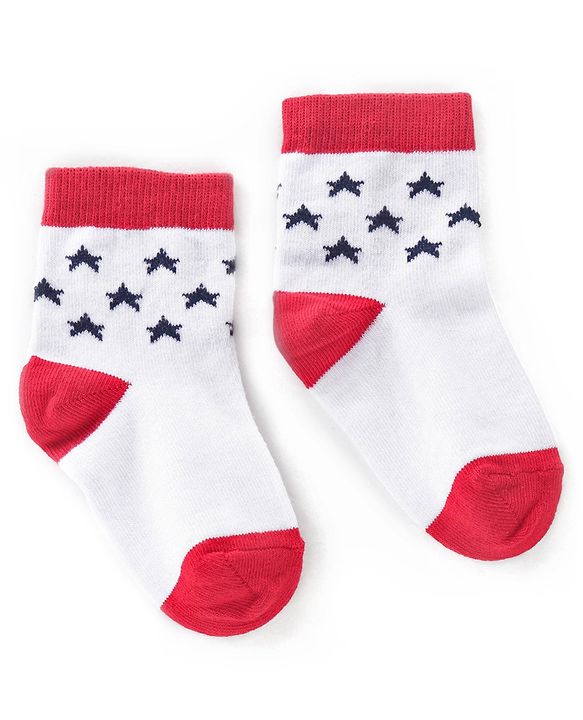 Cutewalk By Babyhug Anti Bacterial Ankle Length Socks Striped & Star Print Pack Of 5 - Red Blue & White