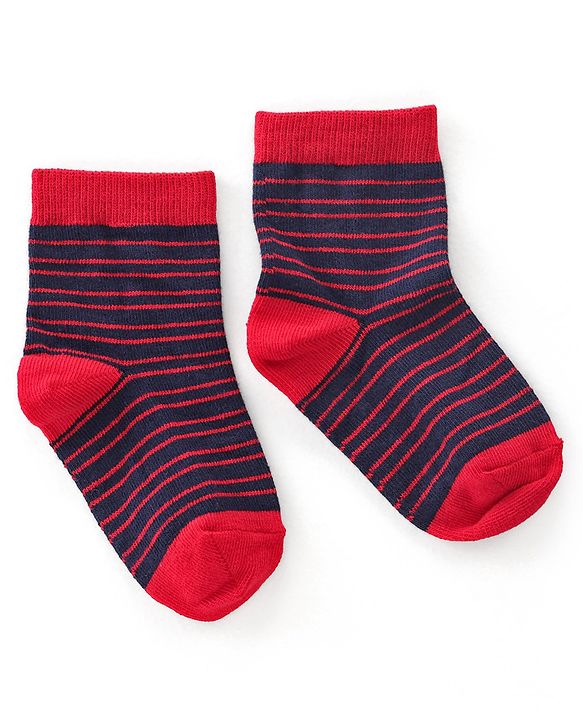 Cutewalk By Babyhug Anti Bacterial Ankle Length Socks Striped & Star Print Pack Of 5 - Red Blue & White