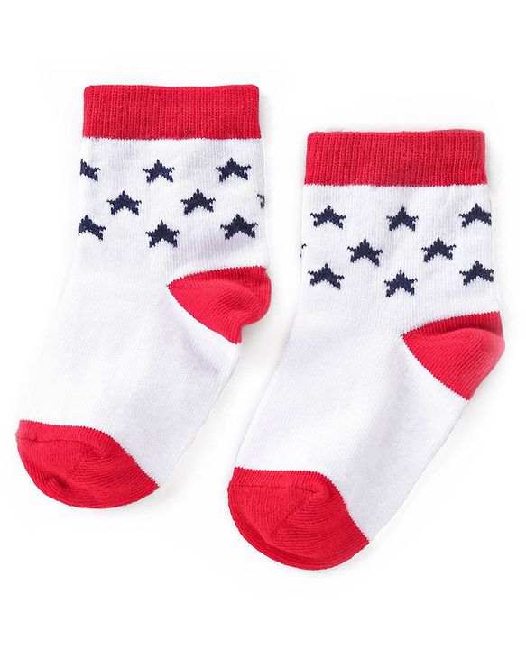 Cutewalk By Babyhug Anti Bacterial Ankle Length Socks Striped & Star Print Pack Of 5 - Red Blue & White