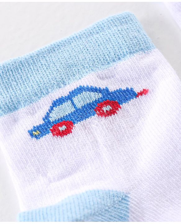 Cutewalk By Babyhug Anti-Bacterial Ankle Length Socks Cars Print Pack Of 3 - Blue & White
