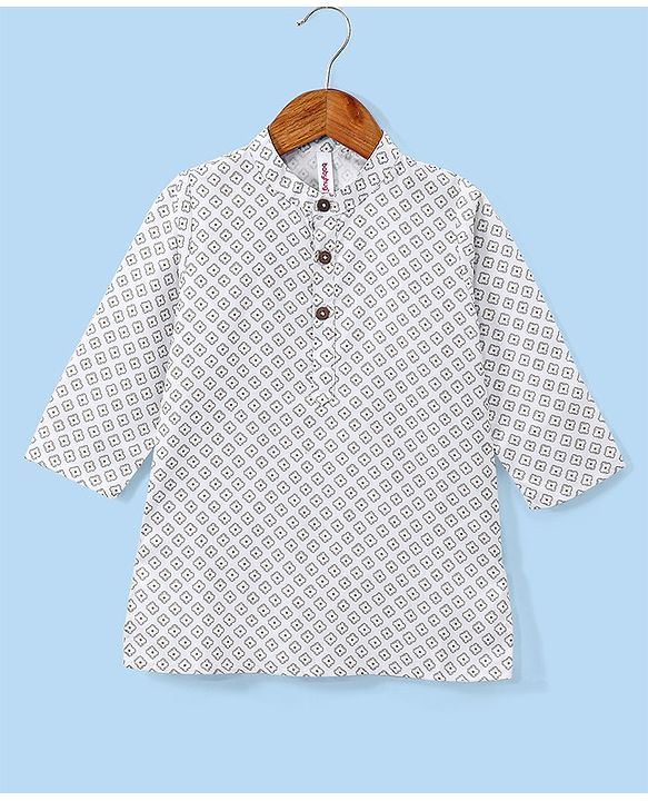 Babyhug Cotton Printed Full Sleeves Kurta with Dhoti Set - White