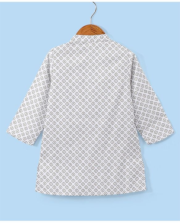 Babyhug Cotton Printed Full Sleeves Kurta with Dhoti Set - White