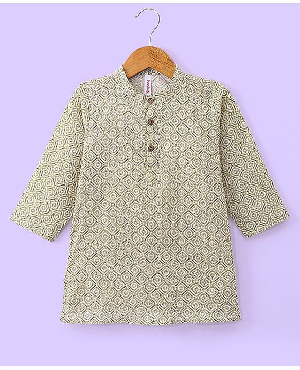 Babyhug Cotton Woven Full Sleeves All Over Print Kurta and Pajama Set - Off White