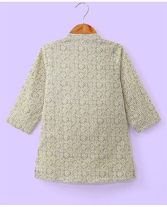 Babyhug Cotton Woven Full Sleeves All Over Print Kurta and Pajama Set - Off White