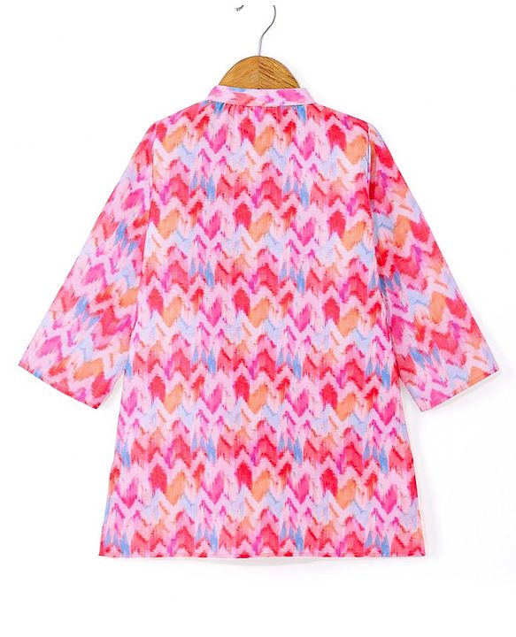 Babyhug Woven Full Sleeves Chevron Printed Kurta & Dhoti Set - Pink