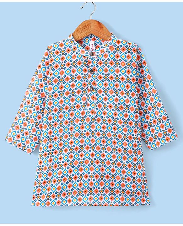 Babyhug 100% Cotton Full Sleeves Square Print Kurta & Pajama Set- Multicolour