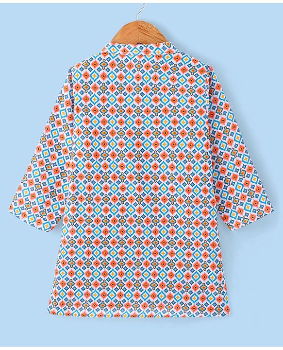 Babyhug 100% Cotton Full Sleeves Square Print Kurta & Pajama Set- Multicolour
