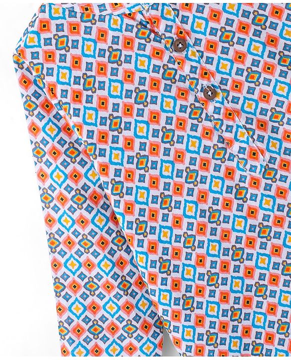 Babyhug 100% Cotton Full Sleeves Square Print Kurta & Pajama Set- Multicolour
