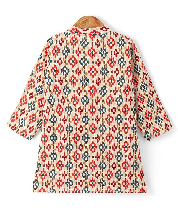 Babyhug Cotton Full SLeeves Lurex Printed Dhoti Kurta Set - Multicolour