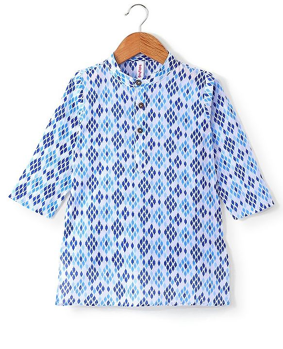 Babyhug Cotton Full Sleeves Lurex Printed Kurta Pyjama Set - Blue