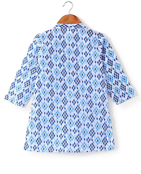 Babyhug Cotton Full Sleeves Lurex Printed Kurta Pyjama Set - Blue