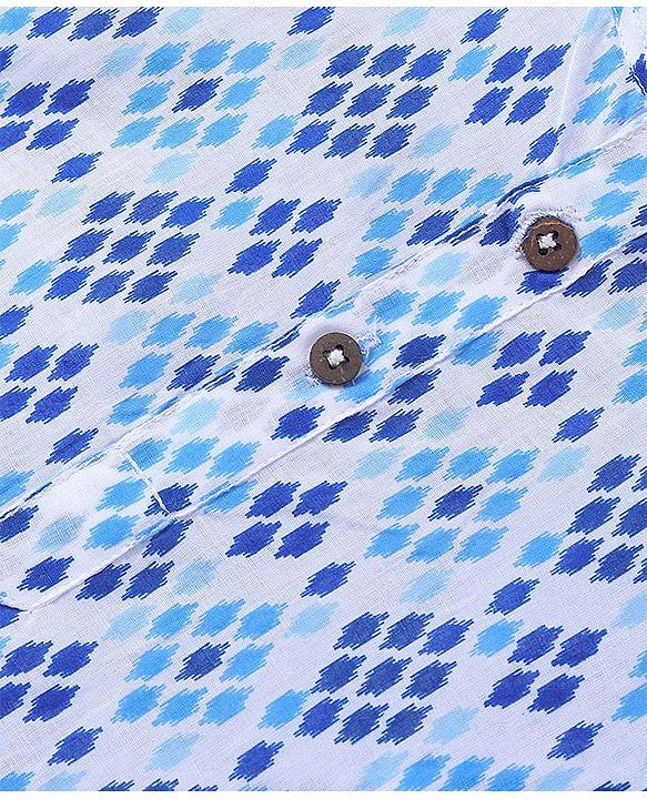 Babyhug Cotton Full Sleeves Lurex Printed Kurta Pyjama Set - Blue