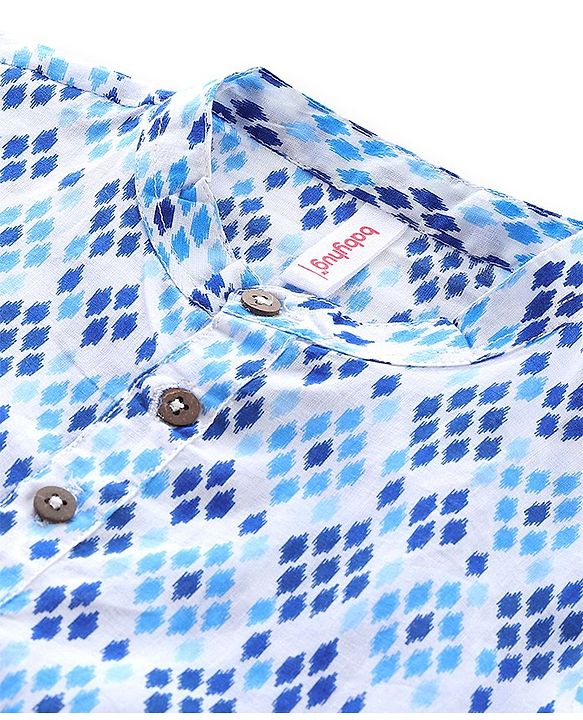 Babyhug Cotton Full Sleeves Lurex Printed Kurta Pyjama Set - Blue