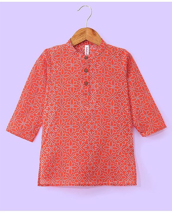 Babyhug Cotton Lurex Woven Full Sleeves All  Over Printed Kurta and Dhoti Set - Red