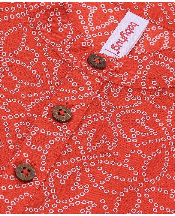 Babyhug Cotton Lurex Woven Full Sleeves All  Over Printed Kurta and Dhoti Set - Red