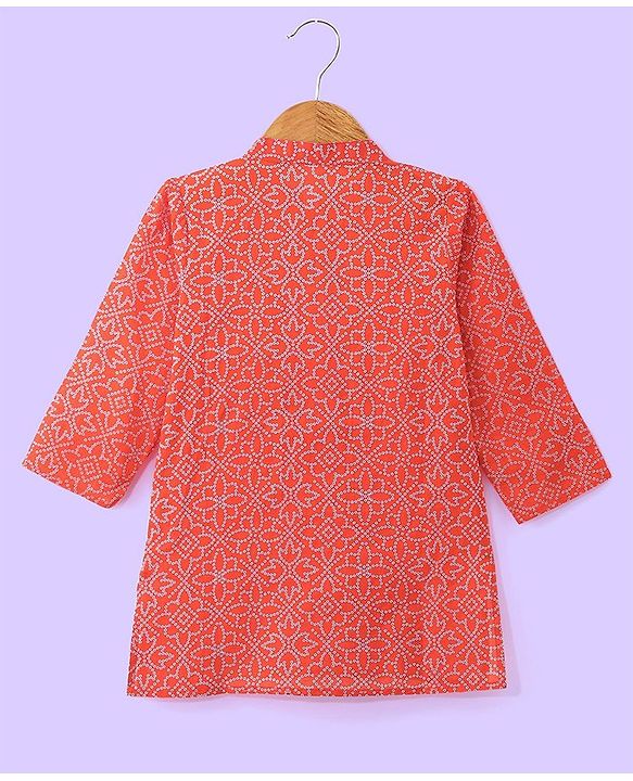 Babyhug Cotton Lurex Woven Full Sleeves All  Over Printed Kurta and Dhoti Set - Red
