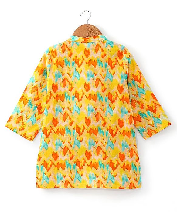 Babyhug 100% Cotton Lurex Full Sleeves Printed Kurta Pyjama Set - Yellow