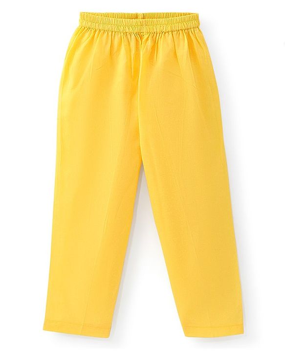 Babyhug 100% Cotton Lurex Full Sleeves Printed Kurta Pyjama Set - Yellow