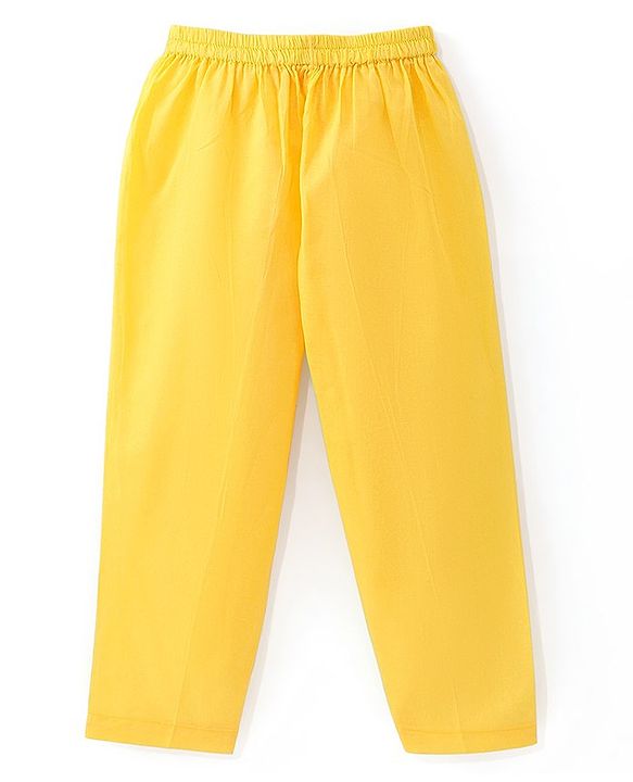 Babyhug 100% Cotton Lurex Full Sleeves Printed Kurta Pyjama Set - Yellow