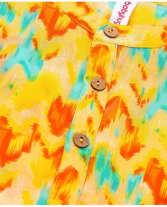 Babyhug 100% Cotton Lurex Full Sleeves Printed Kurta Pyjama Set - Yellow