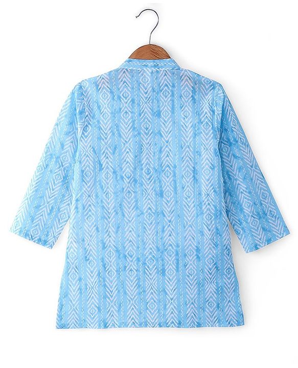 Babyhug 100% Cotton Woven Full Sleeves Kurta Pyjama Set Digital Print- Blue