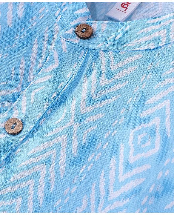 Babyhug 100% Cotton Woven Full Sleeves Kurta Pyjama Set Digital Print- Blue