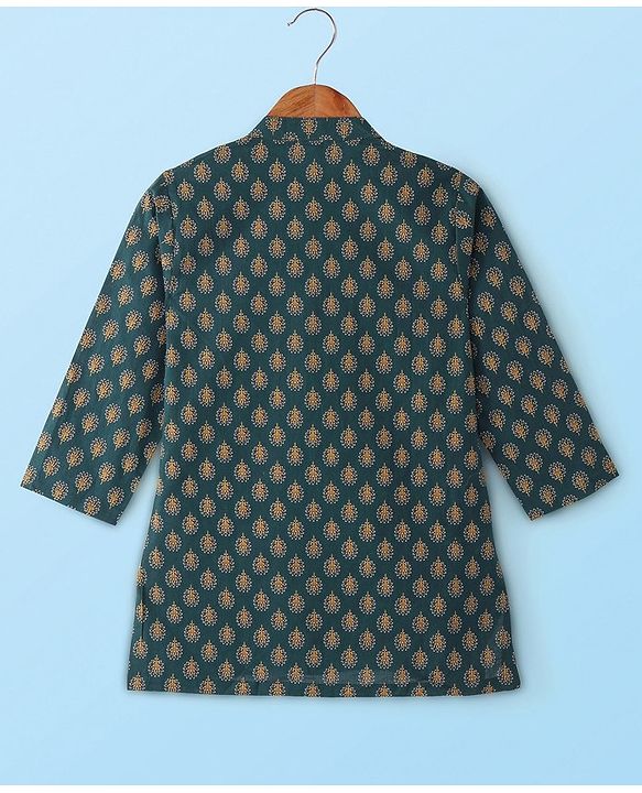 Babyhug 100% Cotton Woven Full Sleeves Kurta Pyjama Set Digital Floral Print - Green