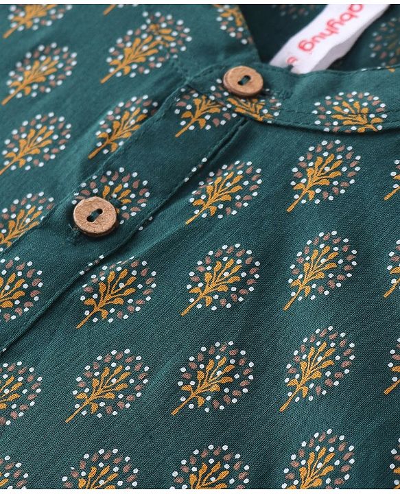Babyhug 100% Cotton Woven Full Sleeves Kurta Pyjama Set Digital Floral Print - Green