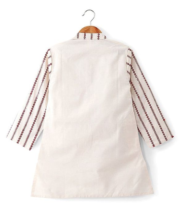 Babyhug Full Sleeve Self Embroidered Ith Sequenced Kurta With Pyjama Set - White & Maroon.