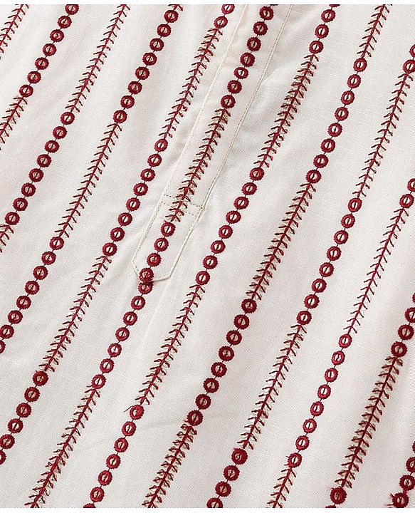 Babyhug Full Sleeve Self Embroidered Ith Sequenced Kurta With Pyjama Set - White & Maroon.