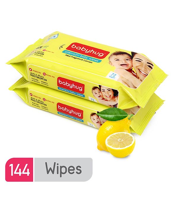 Babyhug Premium Baby Lemon Wipes Pack of 2 - 72 Pieces each