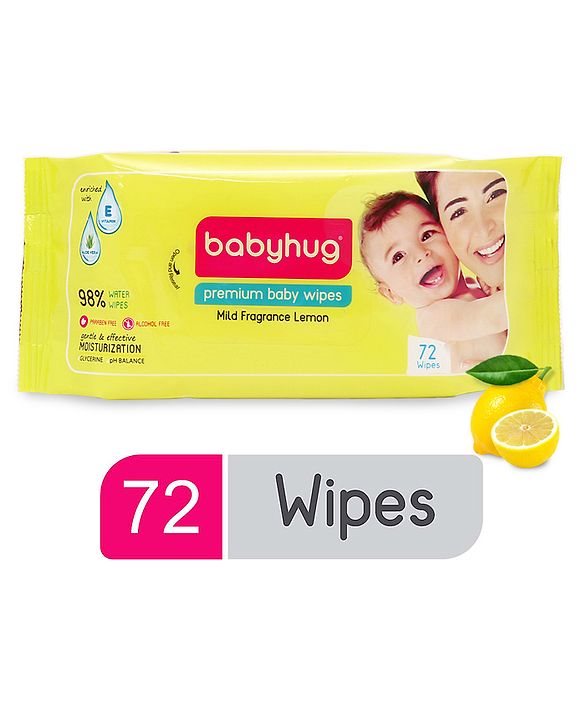 Babyhug Premium Baby Lemon Wipes Pack of 2 - 72 Pieces each