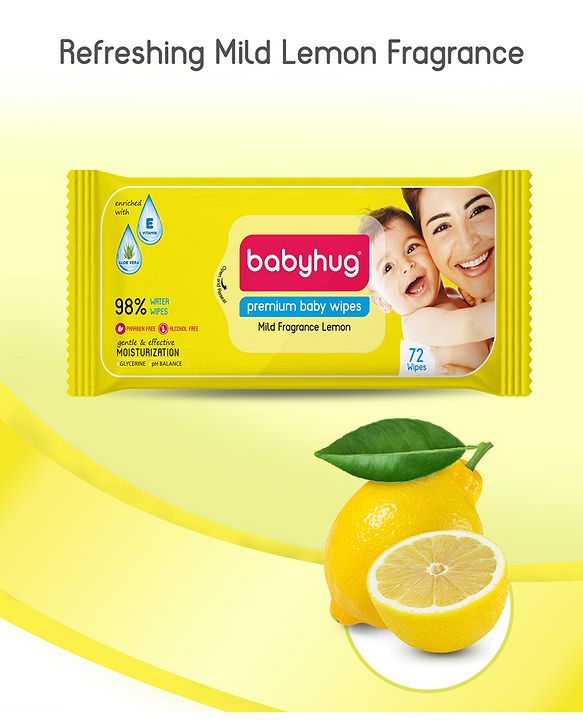Babyhug Premium Baby Lemon Wipes Pack of 2 - 72 Pieces each